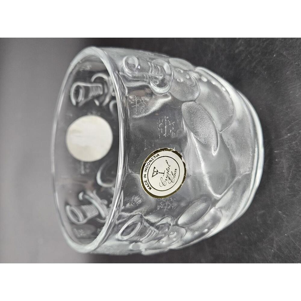 Vintage KIG Indonesia Frosted & Embossed Glass Snowman Votive Holder - 3.5"